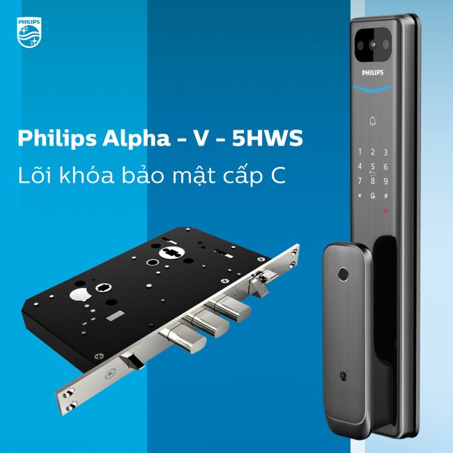 Khóa cửa thông minh vân tay cao cấp Philips Alpha-V-5HWS Khóa cửa thông minh vân tay cao cấp Philips Alpha-V-5HWS
