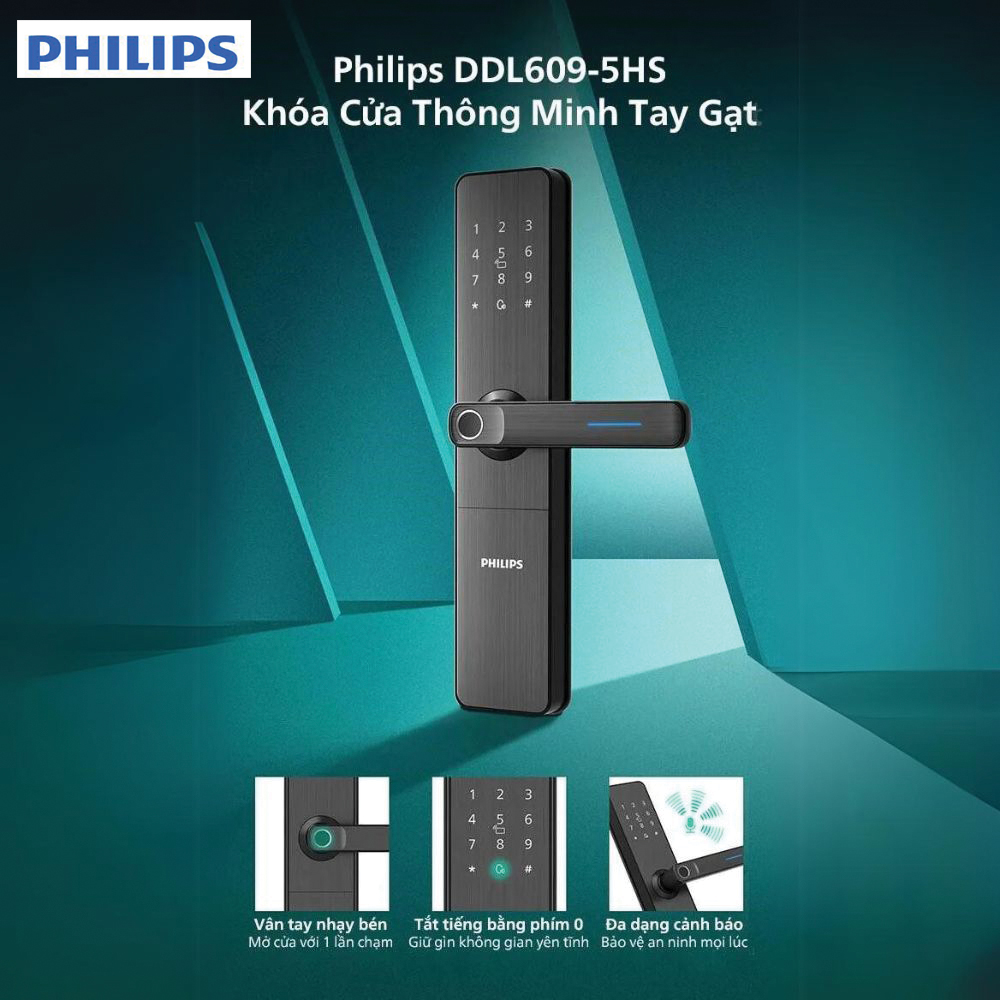 Khóa cửa vân tay Philips DDL609-5HS Khóa cửa vân tay Philips DDL609-5HS