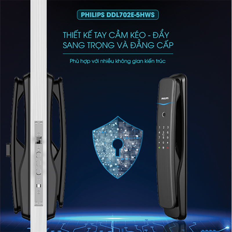 Khóa cửa thông minh vân tay cao cấp Philips DDL702E-5HWS Khóa cửa thông minh vân tay cao cấp Philips DDL702E-5HWS