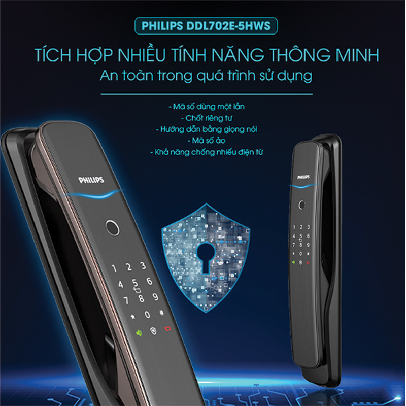 Khóa cửa thông minh vân tay cao cấp Philips DDL702E-5HWS Khóa cửa thông minh vân tay cao cấp Philips DDL702E-5HWS